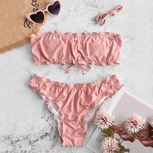 Women's Sexy Ruffle Tie Side Bandeau Bikini Set